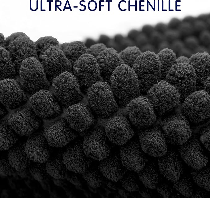 SUBRTEX Bathroom Rugs, 24" x 36" Chenille Bath Rug Soft Short Plush Bath Mat Soft Shower Mat Water Absorbent Shower Mat Quick Dry Machine Washable, Black