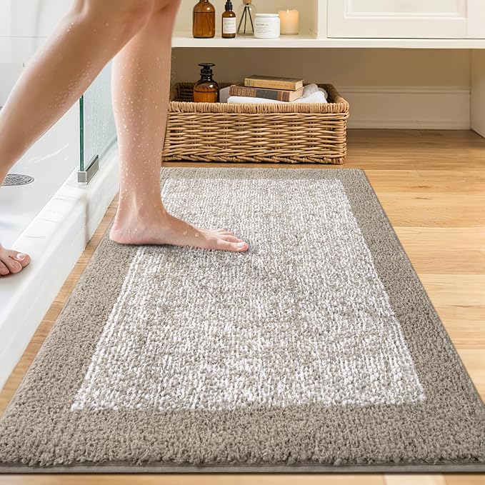 48x24 Long Bathroom Rugs Non Slip Washable, Large Bath Rugs for Bathroom Floor Tub,Soft Absorbent Quick Dry Bath Mats for Shower, Bathtub, Home Decor（Greige）