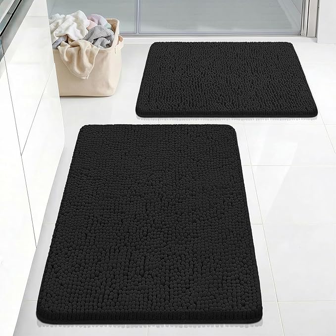 Bcoimo Bathroom Rug Set, Chenille Bathroom Rugs, Absorbent Non Slip Plush Bath Mats, Machine Washable Fast Drying Floor Mats for Tub, Shower, Sink, Vanity