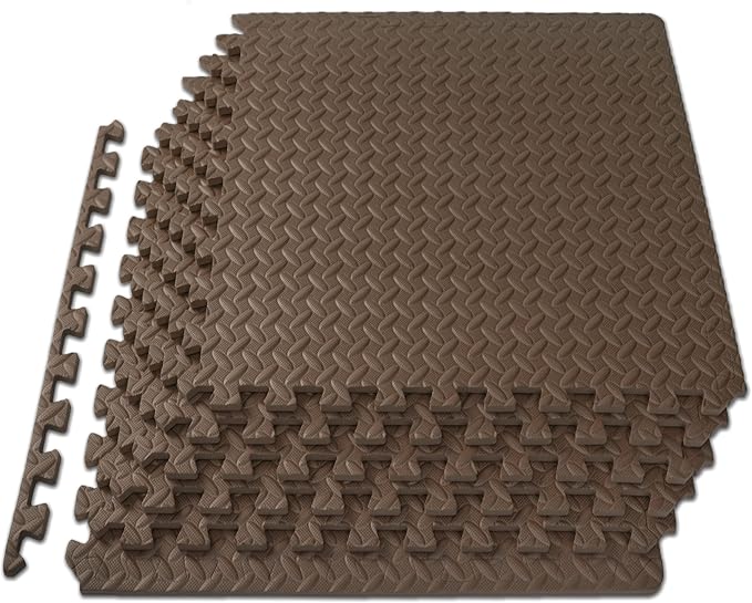 ProsourceFit Exercise Puzzle Mat 1/2-inch, EVA Interlocking Foam Floor Tiles for Home Gym, Workout Equipment, Kids Play Areas, Brown, 24 Sq Ft - 6 Tiles
