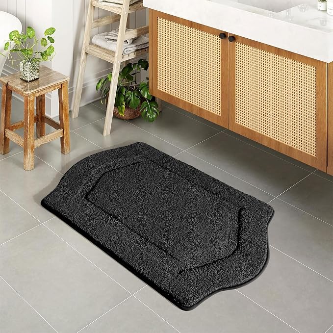Bathroom Rug Mat, Extra Soft Absorbent Washable Bath Rug, Non-Slip Bath Mats for Bathroom, Tub and Shower, Black, 24×36
