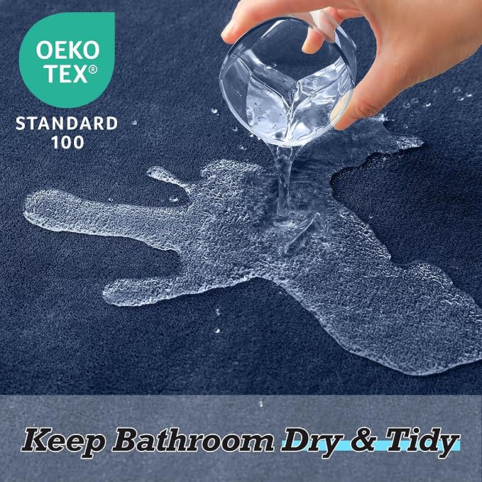 HUXMEYSON Bathroom Rugs Sets 2 Piece, Non-Slip & Quick Dry Bath Mat Set, Ultra Soft Velvet Bath Rugs for Bathroom, Toilet and Shower Floor, Navy
