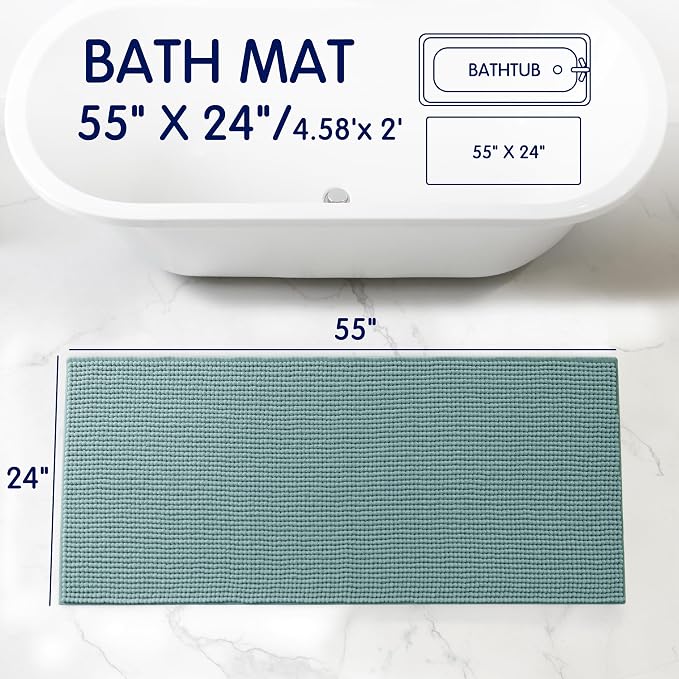 SUBRTEX Bathroom Rugs, 24" x 55" Chenille Bath Rug Soft Short Plush Bath Mat Soft Shower Mat Water Absorbent Shower Mat Quick Dry Machine Washable, Light Green