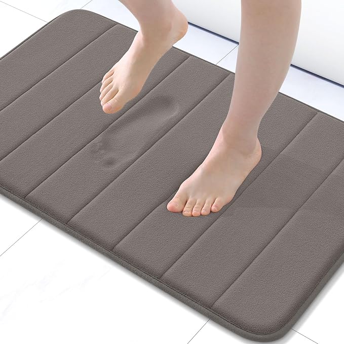 Buganda Memory Foam Bath Mat, 24" x 16", Ultra Soft and Non-Slip Bathroom Rugs, Water Absorbent and Machine Washable Bath Rug for Bathroom, Shower, and Tub, Taupe