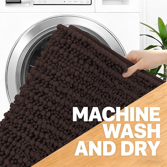 OLANLY Bathroom Rug Mat 70x46, Thick Soft and Absorbent Chenille Bath Mat, Non-Slip Rubber Backing, Machine Washable Quick Dry Bath Rugs for Tub Shower Floor, Home Decor Accessories, Brown