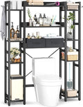 Besiost Over The Toilet Storage, 11 Tier Bathroom Organizer with Dual Side Racks and 2 Fabric Drawers, Adjustable Freestanding Rack Space Saver for Small Spaces, Black