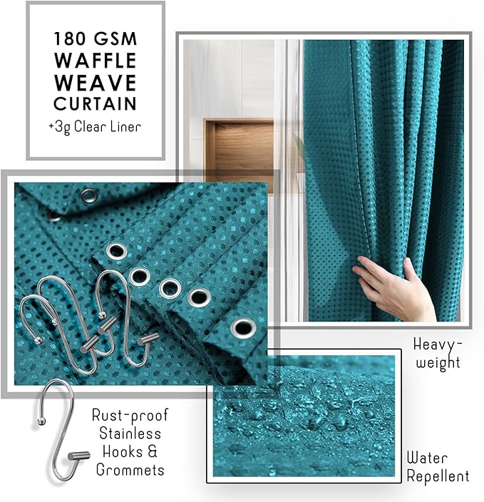 Clara Clark Bathroom Accessories Set - Bathroom Set, Bathroom Sets with Shower Curtain and Rugs, Shower Curtain Set with Bathroom Trash Can - Teal - 22PC