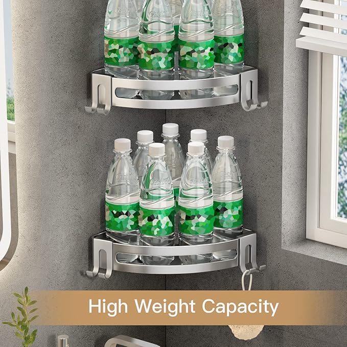 VOLPONE Corner Shower Caddy with Razor Holder Adhesive Shower Shelf Corner No Drilling Corner Shower Organizer Storage Rack Shampoo Holder Wall Mount (3-Pack, Silver)