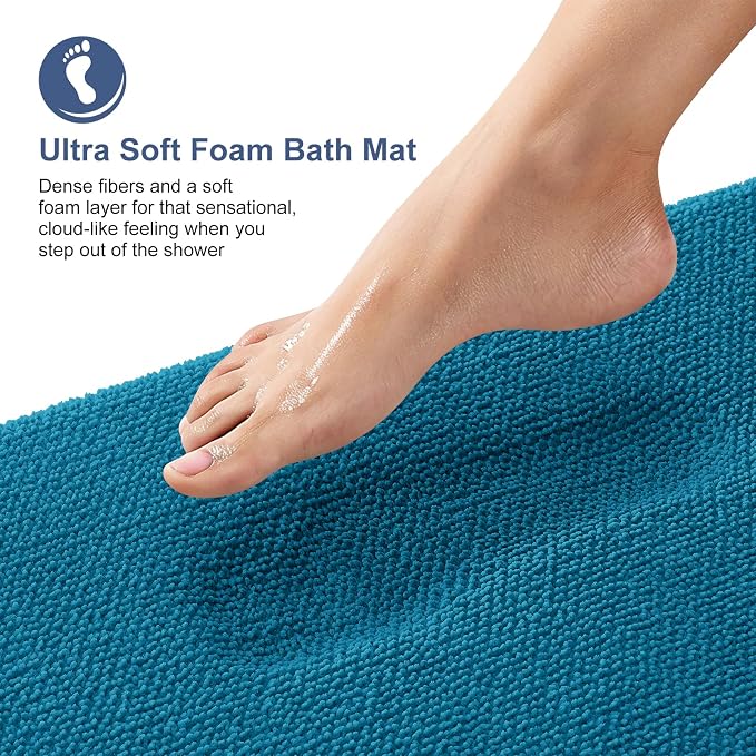 OLANLY Thick Memory Foam Bathroom Runner Rugs 47x24, Extra Soft Absorbent Long Bath Mats, Quick Dry, Non-Slip, Machine Washable Mats for Bathroom, Tub and Shower, Home Decor Accessories, Peacock Blue