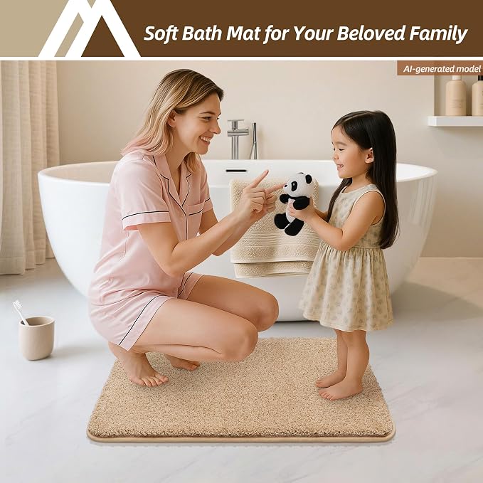 COSY HOMEER Bath Rugs for Bathroom Extra Thick - Anti-Slip Bath Mats Soft Plush Yarn Shaggy 100% Strong Mirco Polyeste Mat Living Room Bedroom Mat Floor Water Absorbent(Beige,24x36 - Inches)