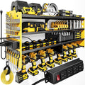 POKIPO Large Power Tool Organizer Wall Mount with Charging Station,4 Layer Heavy Duty Metal Storage Rack Loads 600lbs with 8 Cordless Drill Holder,Battery Utility Rack Gift for Garage workshops Room