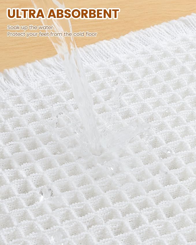 Smiry Waffle Bath Mat 36x24, Extra Soft Absorbent Bathroom Rugs, Non Slip Machine Washable Quick Dry Bath Rugs for Bathroom Floor, Tub, Shower, Home Decor Accessories, White