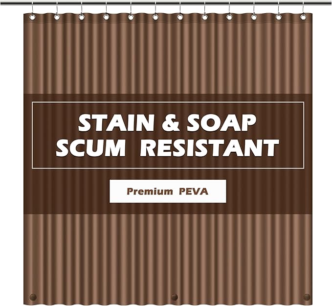 EHZNZIE Brown Shower Curtain Liner 72x72, PEVA Waterproof Bath Curtain, No Chemical Smell, 3 Weighted Magnets, Durable with Rustproof Metal Grommets