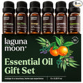 Lagunamoon Essential Oils Aromatherapy Set - 6 Oils for Diffusers, Home Care, Candle Making Scents, Fragrance, Humidifiers, Gifts - Peppermint, Tea Tree, Lavender, Eucalyptus, Orange (10mL)