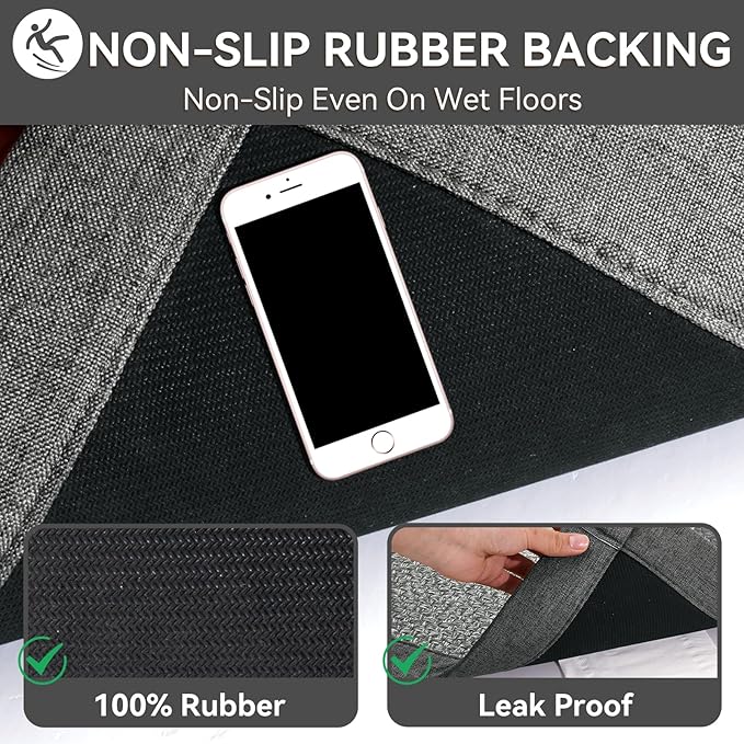 YDKGL Bath Mat Bathroom Rugs Non Slip Washable, Soft Jute-Like Ultra Thin Bath Mats, Rubber Backing Super Absorbent Quick Dry Thin Bath Rug Shower Mat Fit Under Door Bathroom Tub Floor, Gray 20" x 32"