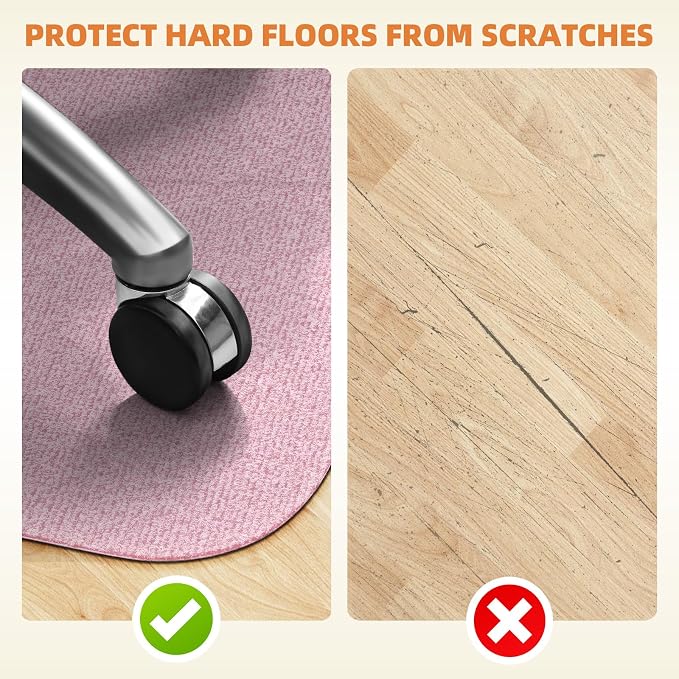 Durable Non-Slip Office Chair Mat for Hardwood Floors, 48"x36" Large Tile Floor Protector, Anti-Scratch Thick Heavy-Duty Recyclable Gliding Desk Mats for Computer Rolling Chairs, Pink