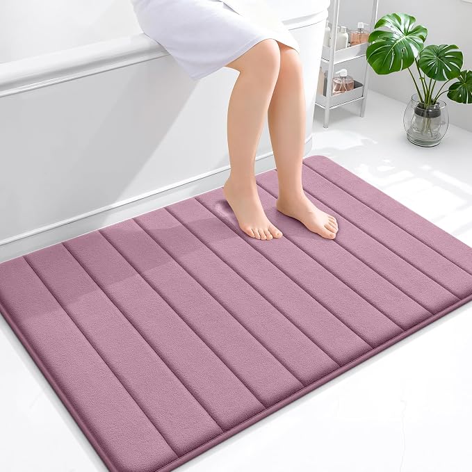 OLANLY Memory Foam Bath Mat 44x32, Super Soft Absorbent Bathroom Rugs, Quick Dry, Machine Washable Shower Floor Rugs, Bathmat Carpet, Bathroom Home Decor Accessories, Deep Plum
