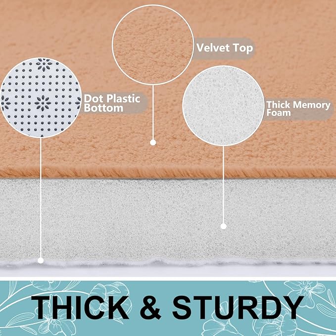 Smiry Memory Foam Bath Mat 30x20, Extra Soft and Absorbent Bathroom Mats, Non Slip Washable Carpet for Floor, Shower and Tub, Peach