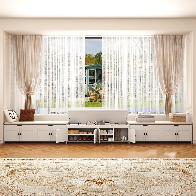 HOMEFORT 54.4" Shoe Bench with Lift Top Storage, Entryway Bench with Cushioned Seat, Wooden End of Bed Bench, Shoe Cabinet Bench with Hidden Storage Space, for Bedroom, Hallway,White