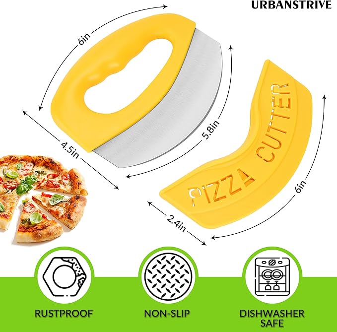 Urbanstrive Heavy Duty Stainless Steel Pizza Cutter with Cover, Super Sharp Blade Pizza Knife Pizza Cutter Rocker, Perfect Kitchen Gadgets for Pizza Cutting Home Essentials, Yellow