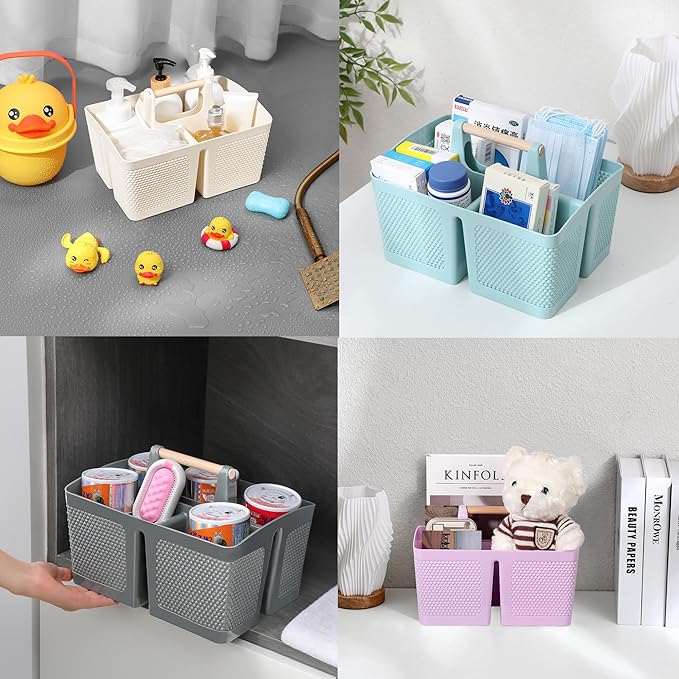 rejomiik Portable Shower Caddy Basket Plastic Cleaning Caddy Organizer Storage Tote with Handle for Bathroom, College, Dorm Room Essentials, Gray