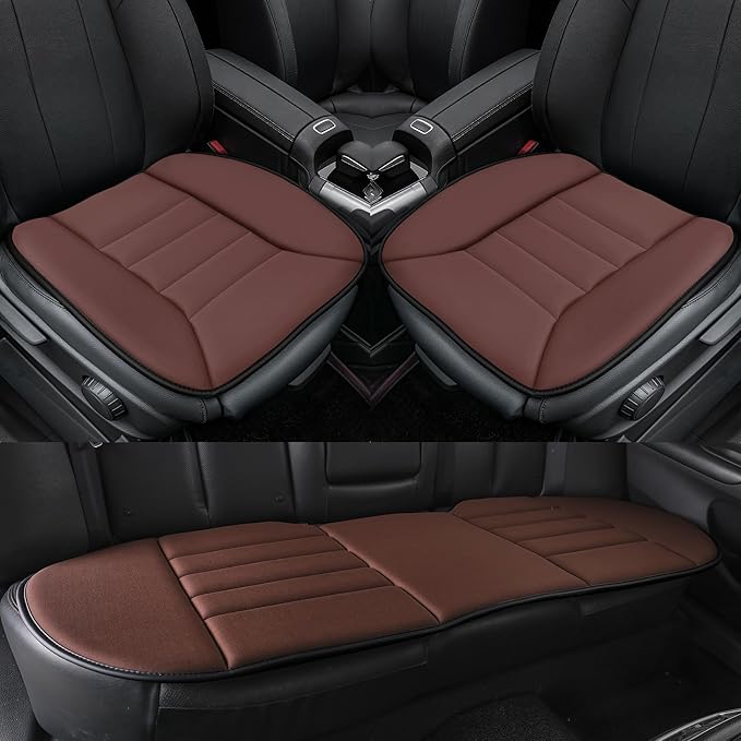 kingphenix 3-Piece Car Seat Cushion Set, 1.2inch Memory Foam Comfort, 2 Front Automotive Seat Cushions + Rear Bench Cushion, Non-Slip Bottom, Fits Sedan SUV Truck Van, Car & Office Chair, Brown