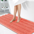OLANLY Thick Bathroom Runner Rugs 47x24, Extra Absorbent Chenille Striped Bath Rugs, Rubber Backing, Machine Wash Dry, Long Bath Mats for Bathroom Floor, Tub and Shower, Home Decor Accessories, Coral