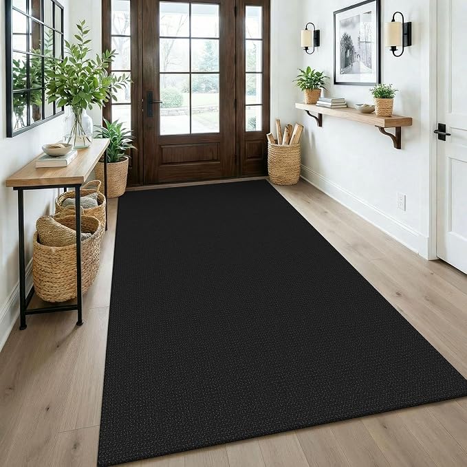 KOZYFLY Washable Area Rug 4x6 ft Non Slip Rubber Backed Living Room Rugs Braided Woven Cotton Kitchen Rugs Indoor Entryway Rug Floor Carpet for Dining Living Room Bedroom, Black/Dark Grey