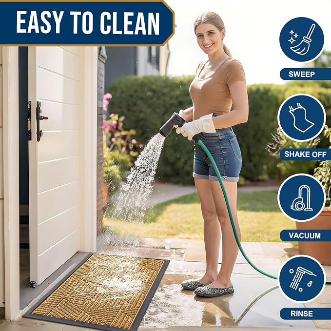 Smiry Front Door Mat Outside Entrance, Heavy Duty Sturdy Natural Rubber Doormat, Trap Dirt and Moisture, Easy Clean Low Profile Welcome Floor Mats for Indoor Outdoor Entry, 35X23 Inch, Creamy Yellow
