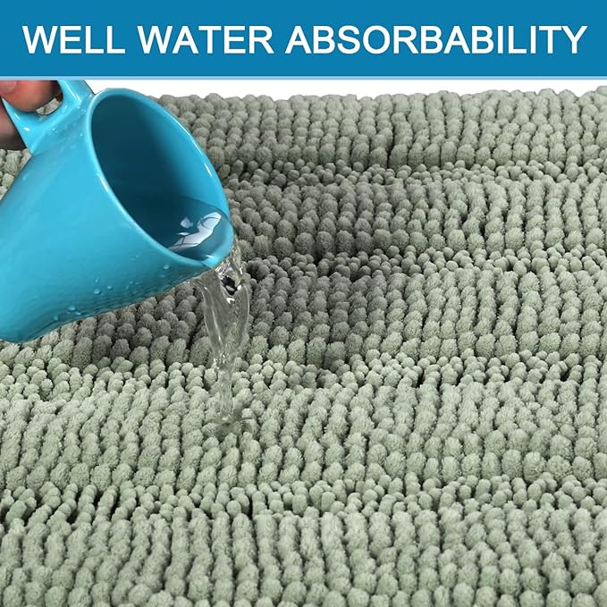 H.VERSAILTEX Bath Mats for Bathroom Non Slip Thick Chenille Striped Bath Rug Absorbent Fluffy Soft Shaggy Rugs Washable Dry Fast Plush Mats for Indoor, Bath Room, Tub - 17" x 24", Sage