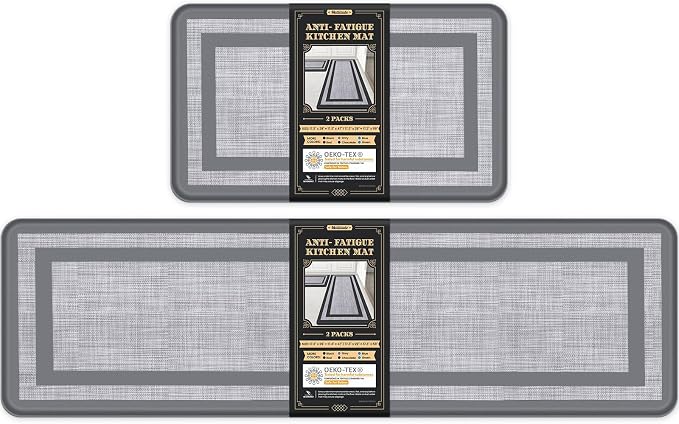 Mattitude Kitchen Mats Set of 2 Cushioned Rugs 0.47 inch Thick Anti-Fatigue Mats for Kitchen Floor,Waterproof Non-Slip Mats and Rugs Set for Office,Floor,Laundry 17.3"×29"+17.3"×59",Grey