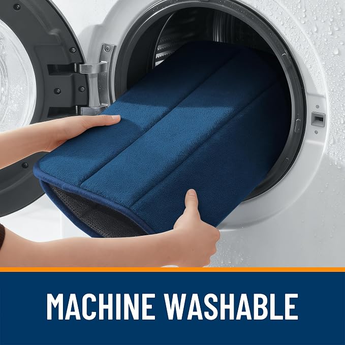 OLANLY Memory Foam Bath Mat 44x24, Super Soft Absorbent Bathroom Rugs, Quick Dry, Machine Washable Shower Floor Rugs, Bathmat Carpet, Bathroom Home Decor Accessories, Navy Blue