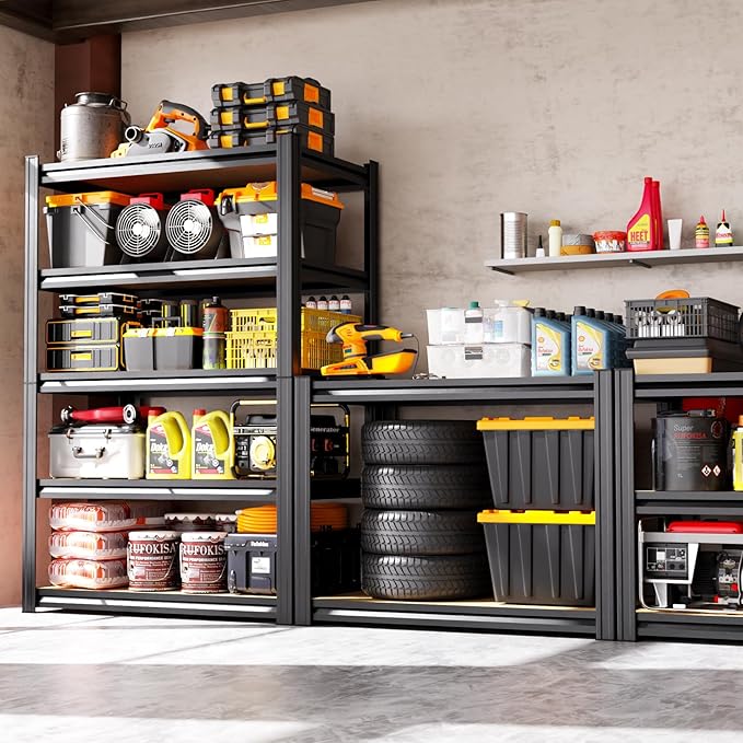2-Pack Garage Shelving for Home Storage & Multi-Room Organization, 71" H x 28" W x 14" D 5-Tier Adjustable Metal Storage Rack for Tools, Household Essentials, Garage, Pantry & Basement Storage