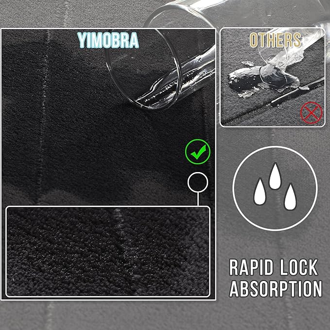 Yimobra Memory Foam Bath Mat Set 2 Piece - Super Soft Absorbent Quick Dry Bathroom Toilet Rugs, Machine Washable Non Slip Floor Carpet for Tub Shower & Single Sink (31.5x20 & 24x20, Black)