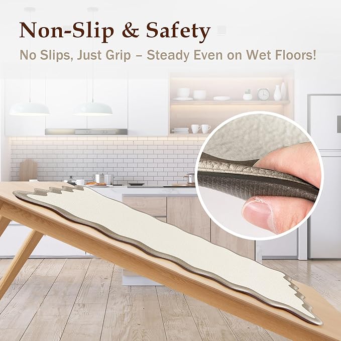 Arenarug Scalloped Kitchen Mats Rugs Sets of 2 Cushioned Anti Fatigue Floor Mat Waterproof Kitchen Rugs Non Slip Foam Comfort Standing Mat for Sink Laundry, Khaki