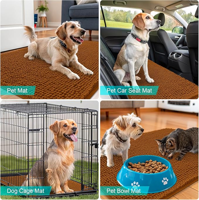 OLANLY Dog Door Mat for Muddy Paws 44x24, Absorbs Moisture and Dirt, Absorbent Non-Slip Washable Doormat, Quick Dry Chenille Mud Mat for Dogs, Entry Indoor Entryway Carpet for Inside Floor, Ochre