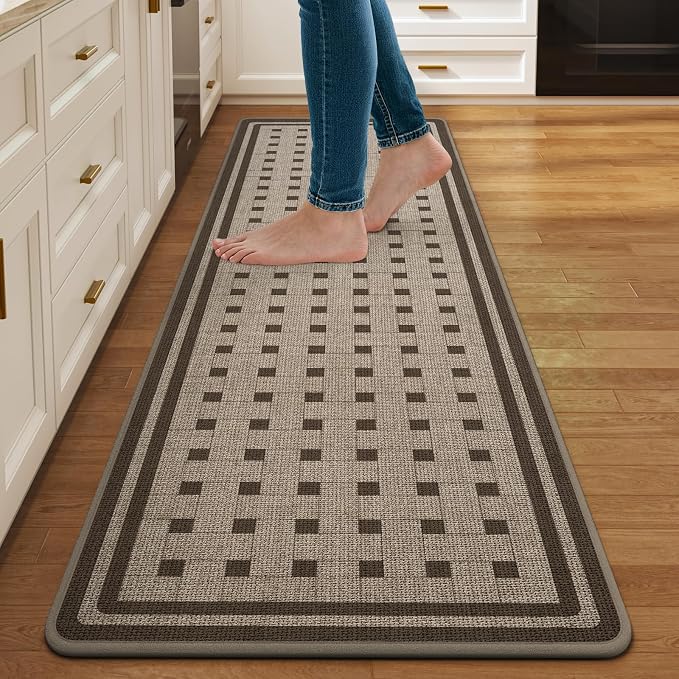 Kitchen Mats for Floor, 17''x59'' Washable Absorbent Non Slip Kitchen Mat, Braided Kitchen Runner Rug, Kitchen Sink Rug, Brown