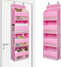 TYMENSH Pink Over Door Organizer with 4 Large Clear Pockets, Hanging Door Storage for Nursery, Bedroom, Bathroom, Closet, Toys, Diapers, Cosmetics, Baby Essentials