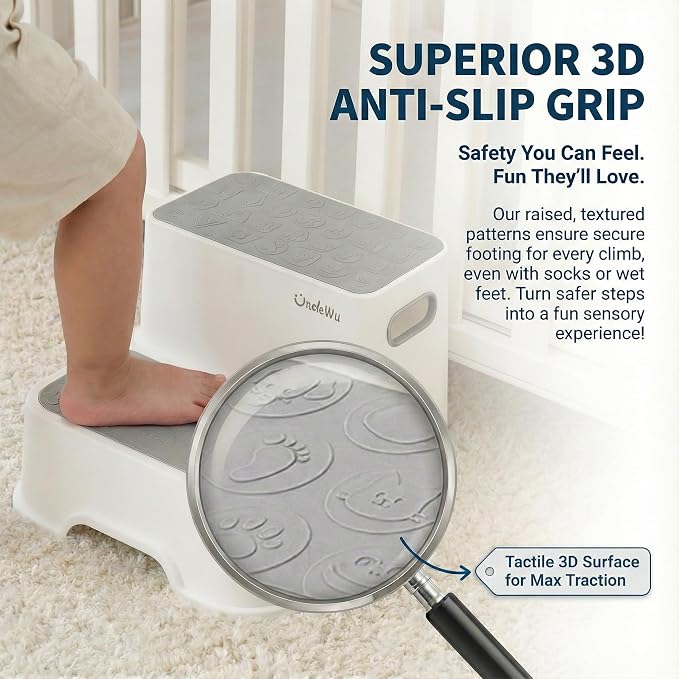 2-Pack Step Stool for Kids – Non-Slip Toddler Step Stool for Bathroom Sink & Potty Training – Heavy Duty 200 lbs, Includes Faucet Extender & Duck Bath Toys (Gray White)