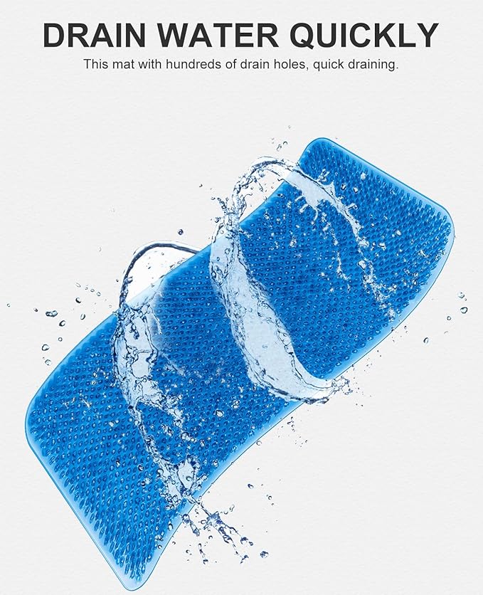 OTHWAY Non Slip Grassy Bathtub Mat : 25.6X13.4 inches Sturdy But Soft Bath Mat_Quick Drain Shower Floor Mat with Soft Bristles for Scrubbing Feet (Dark Blue)