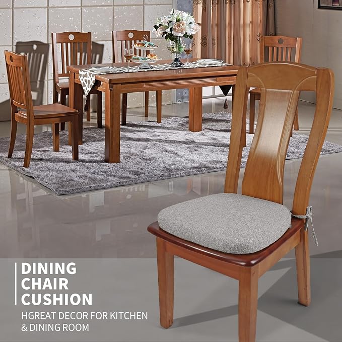 SINOSSO 6 Pack Memory Foam Chair Cushions for Dining Chairs, Friendly Woven Fabric 16" U-Shape Comfortable Kitchen Chair Pads, Removable Slip Resistant Seat Cushions (Set of 6, Light Grey)