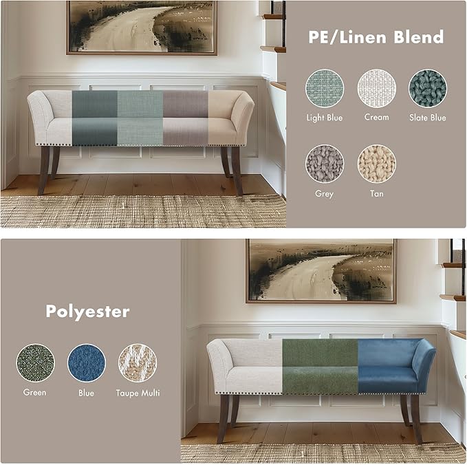 Madison Park Accent Bench for Living Room, Upholstered with Nailhead Trim, & Padded Seat Entryway Bench Small, End of Bed Bench with Back, 49.5" W x 19.25" D x 23" H, Taupe Multi