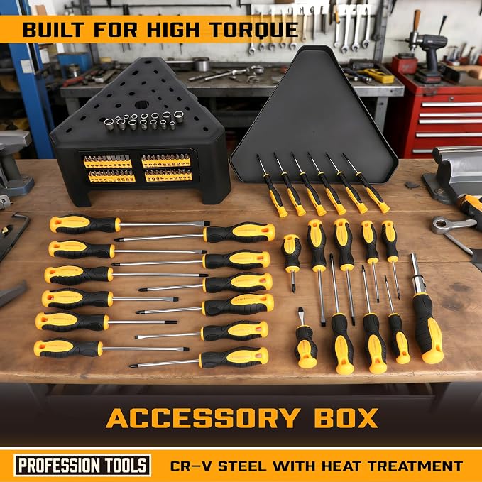 Amartisan 84-Piece Magnetic Screwdriver Set with Quick-Store Rack & Tray, DIY Hand Tool Kit for Men, Gift Idea, Includes Precision Screwdrivers, Ratchet Handle, Nut Drivers & Bit Set