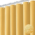 Dynamene Extra Long Shower Curtain - 84 Inch Long Waffle Weave Heavy Duty Fabric Bathroom Shower Curtain, Neutral Weighted Hotel Thick Bath Curtain Set with 12 Plastic Hooks,72x84, Gold
