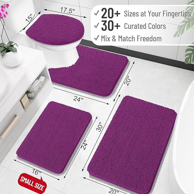 OLANLY Bathroom Runner Rugs 47x20, Extra Soft Absorbent Chenille Bath Rugs, Rubber Backing Quick Dry, Machine Washable Long Bath Mats for Bathroom Floor, Tub and Shower, Home Decor Accessories, Purple