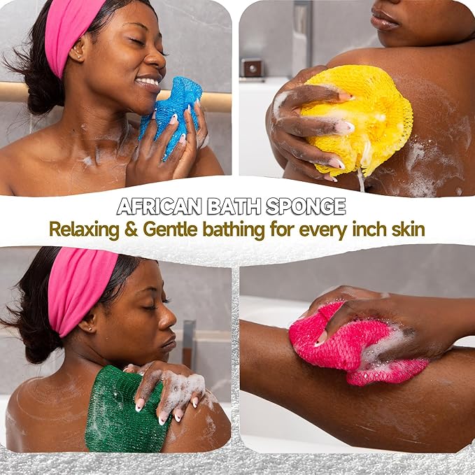 SubSahara Authentic African Net Sponge - 5 Pack Exfoliating Bath & Shower Loofah Sponge for Body & Face, Gentle Scrubber for All Skin Types, Travel, Durable
