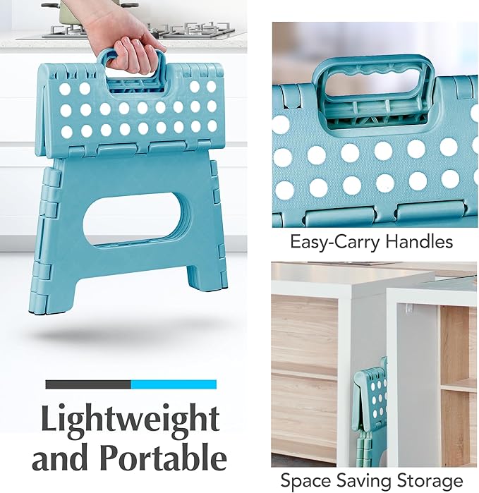 Handy Laundry Folding Lightweight Step Stool - Sturdy Enough to Support Adults - Opens Easy with One Flip - Great for Kitchen, Bathroom or Bedroom (Teal | 2-Pack)