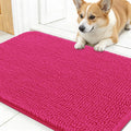 OLANLY Dog Door Mat for Muddy Paws 30x17, Absorbs Moisture and Dirt, Absorbent Non-Slip Washable Doormat, Quick Dry Chenille Mud Mat for Dogs, Entry Indoor Entryway Carpet for Inside Floor, Hot Pink