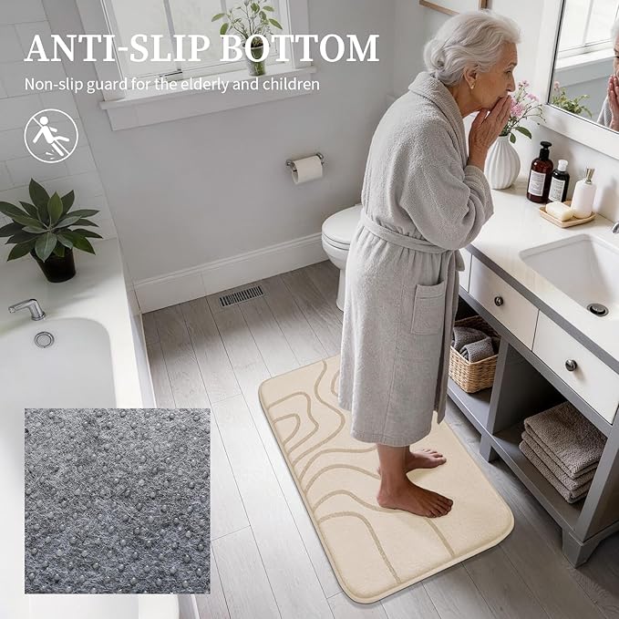 YIHOUSE Memory Foam Bathroom Rugs Sets 5 Piece - Extra Thick Ultra Soft Absorbent Bath Mat Set, Non-Slip Machine Washable Bath Rugs for Bathroom, Tub & Shower, Home Decor Accessories, Beige