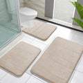 Yimobra Memory Foam Bath Mat Set 3 Pieces- Super Soft Absorbent Quick Dry Bathroom Rug Sets, Machine Washable Non Slip Floor Carpet for Tub Shower, Vanity & Toilet Base, Beige